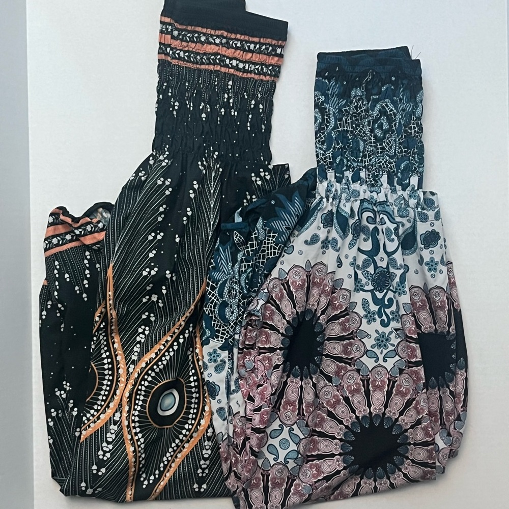 Bohemian Style Smocked Balloon Pants with Pockets